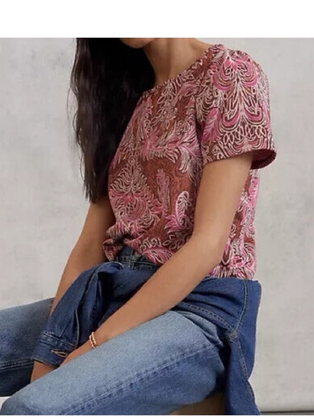 Anthropologie Demeter Paisley‎ Boho Knit Tee Womens XL